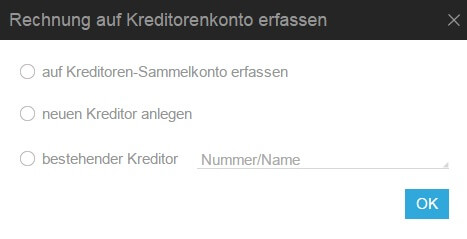 Kreditorenbuchung auslösen und Kreditorenkonto auswählen