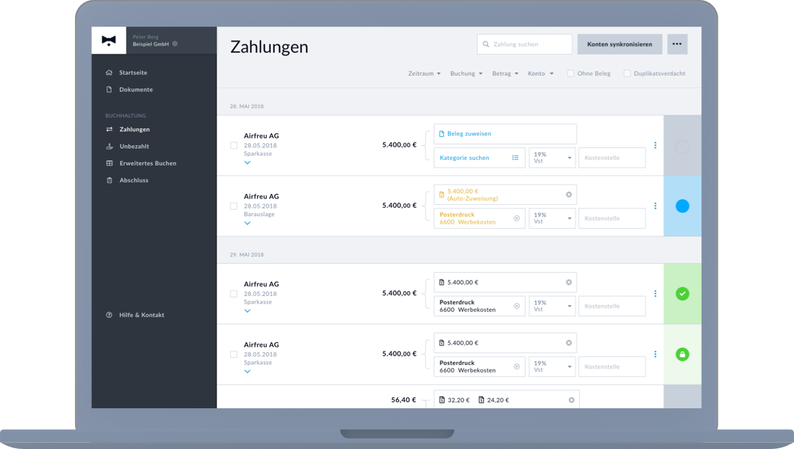 BuchhaltungsButler Webapp Zahlungen auf Macbook