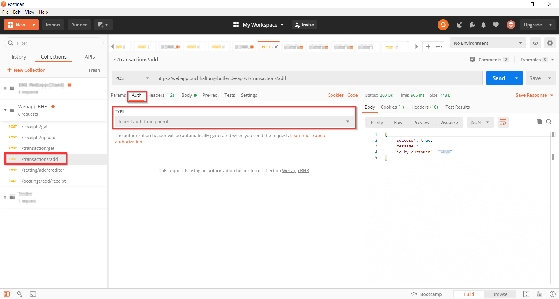 Postman testing Api Requests inherit Auth from Screenshot 3