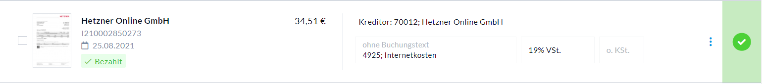 Ansicht kreditorisch erfasster Beleg