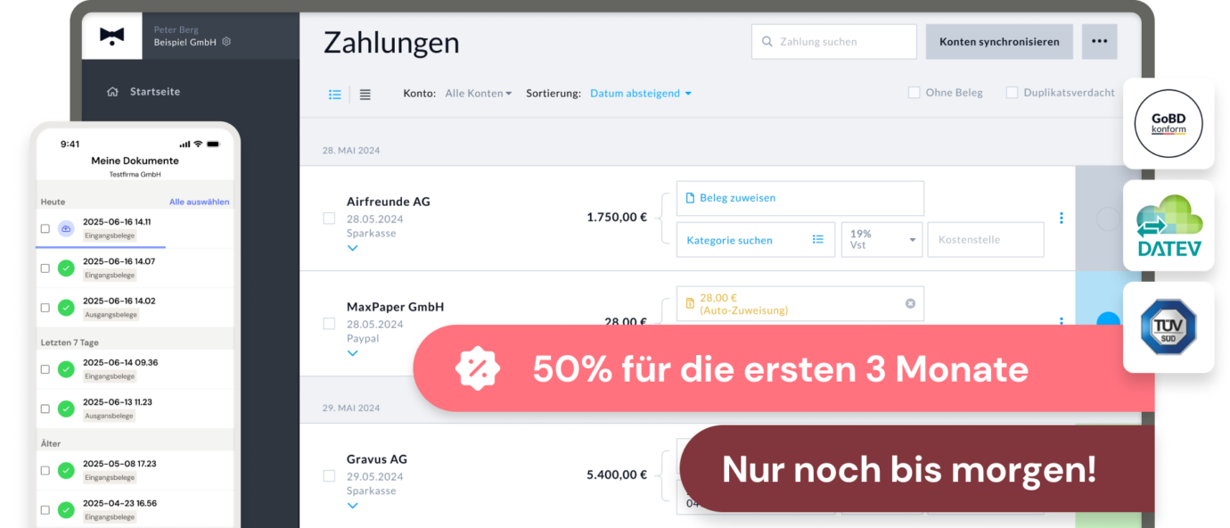 50% Rabatt auf die ersten 3 Monate bei BuchhaltungsButler nur noch bis 30.04.26