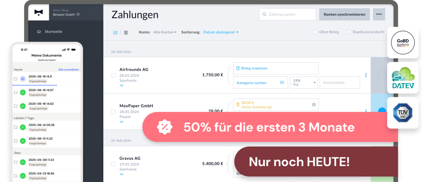 50% Rabatt auf die ersten 3 Monate bei BuchhaltungsButler nur noch bis 30.04.26