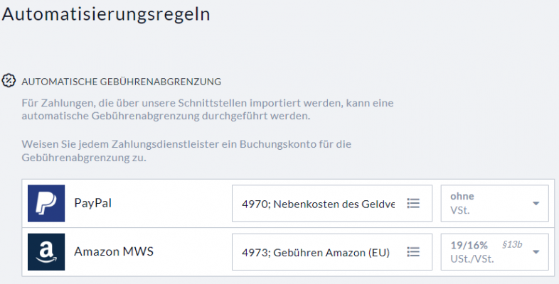 Automatisierungsregeln: Automatische Gebührenabgrenzung