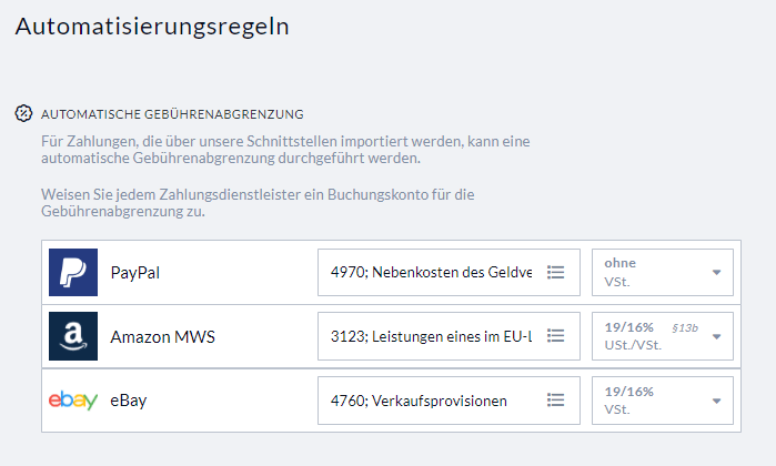 Einstellungen für automatische Gebührenabgrenzung