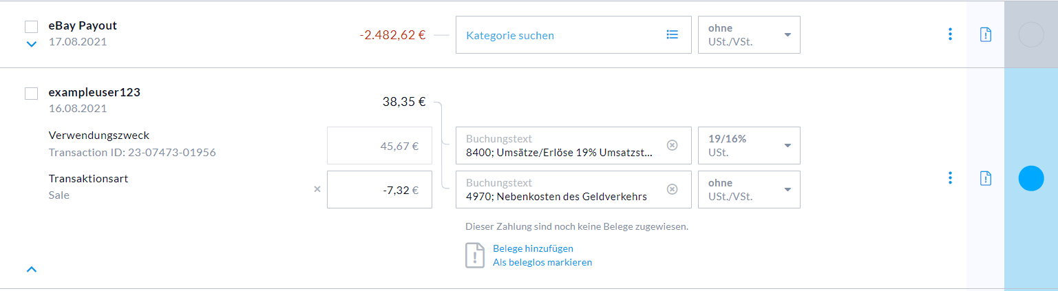 Automatischer Gebührensplit