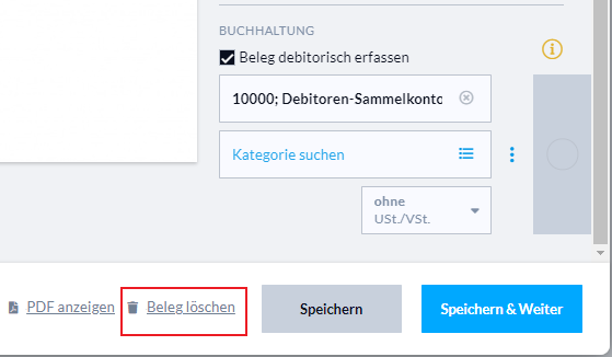 Belegansicht Löschen des Belegs