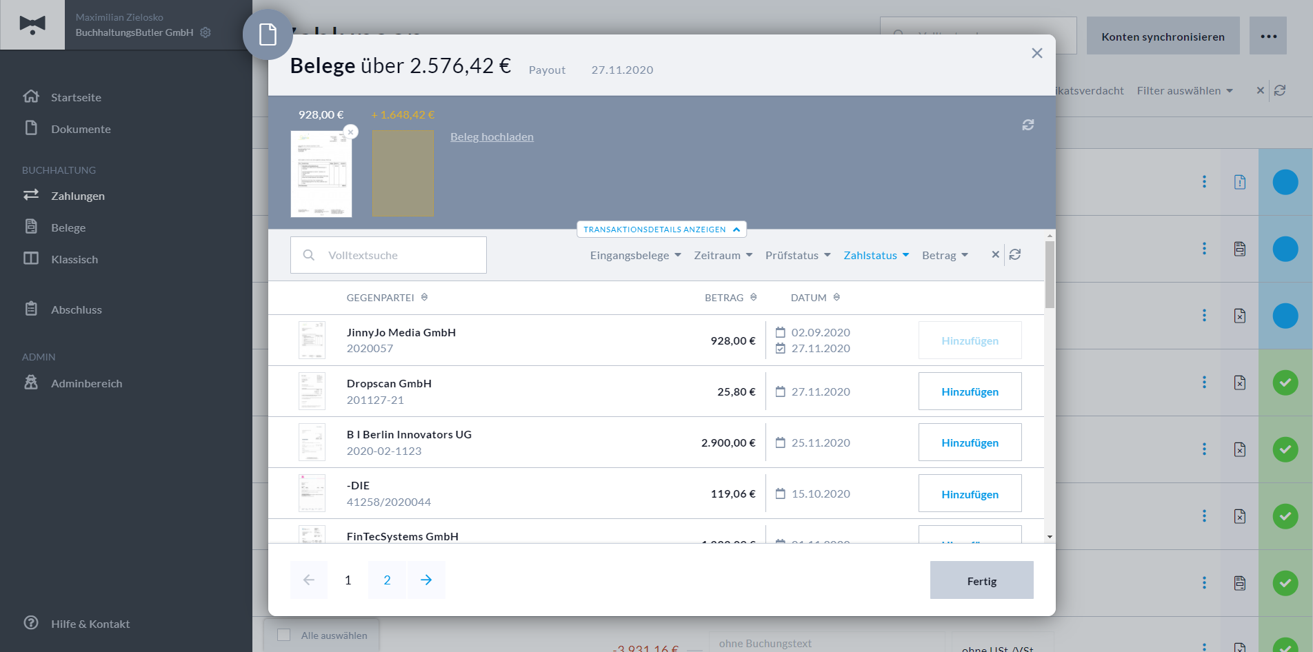 Belege zuweisen im Relaunch