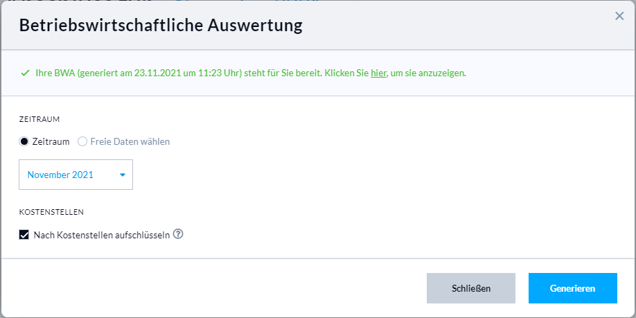 Betriebswirtschaftliche Auswertung nach Kostenstellen