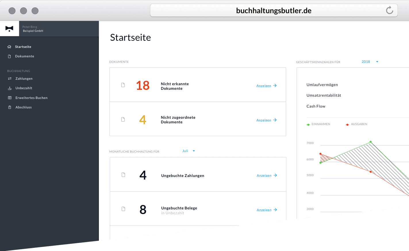 Startseite der Buchhaltungssoftware