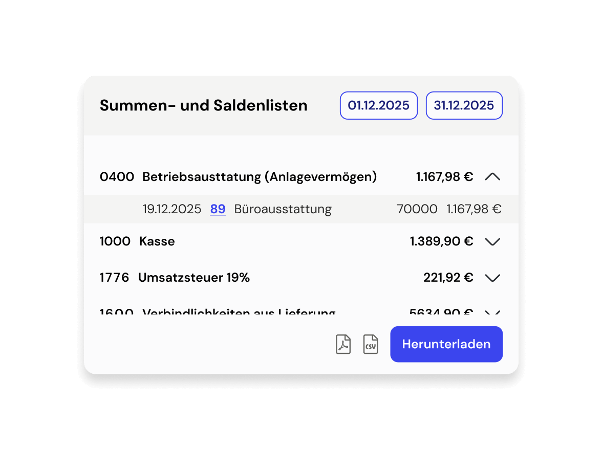 Buchhalungssoftware mit SuSa-Listen und Exporten