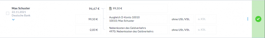 Darstellung Teilbuchung