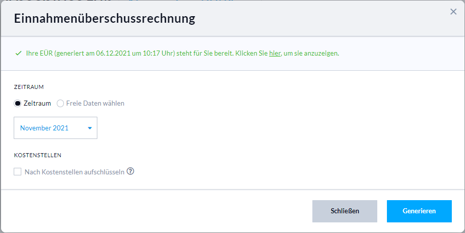 Einstellungen für das Generieren der EÜR