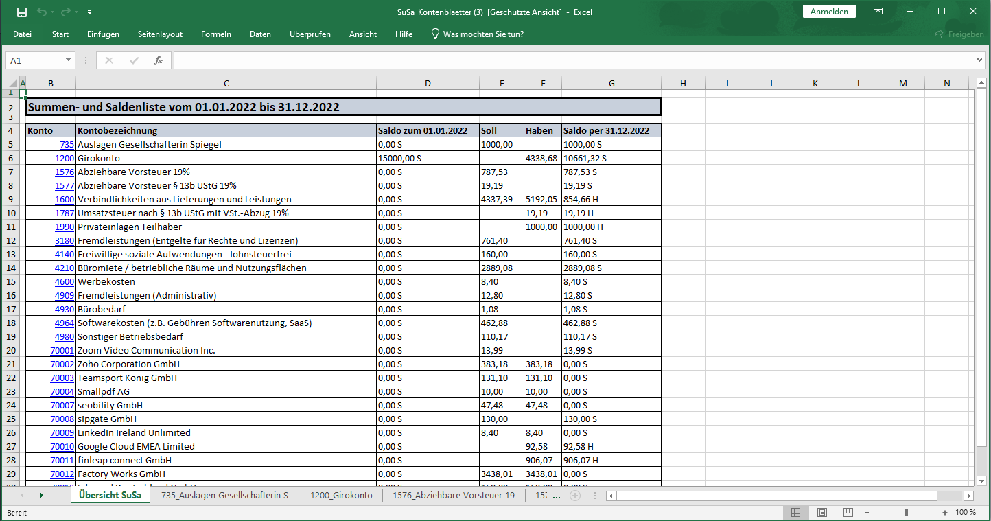Excel-Export Ansicht der SuSa-Liste