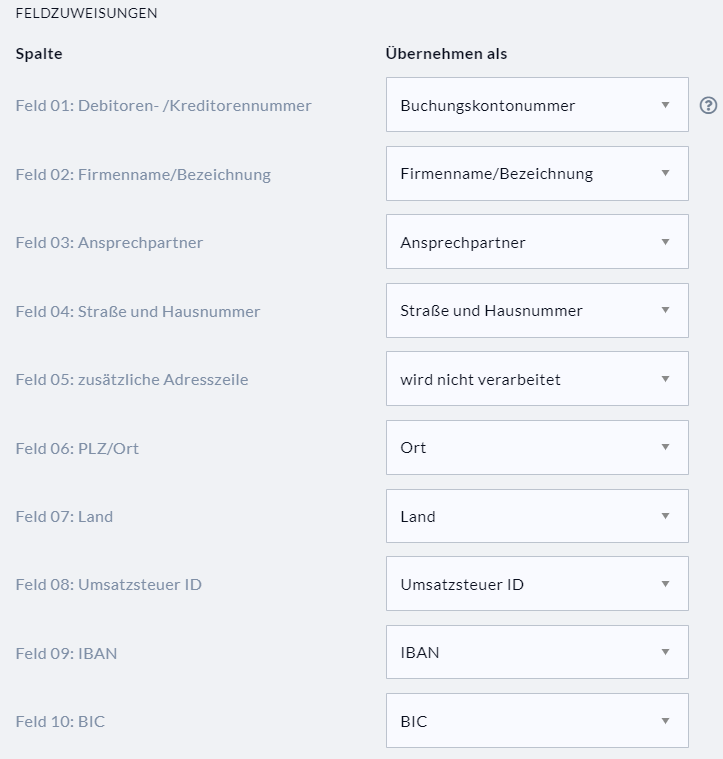 Spaltenzuweisung