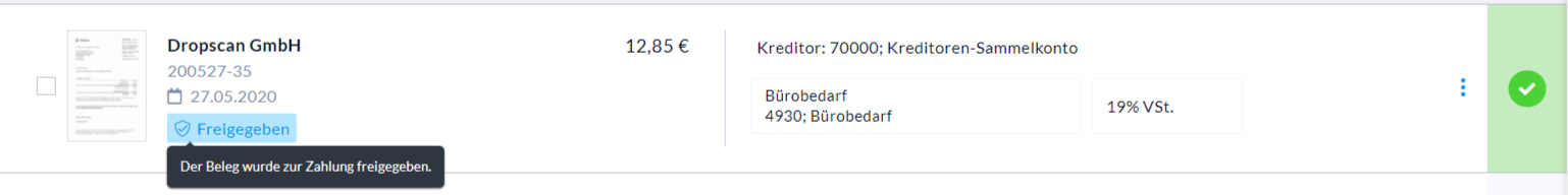 Freigegeben-Markierung am Beleg