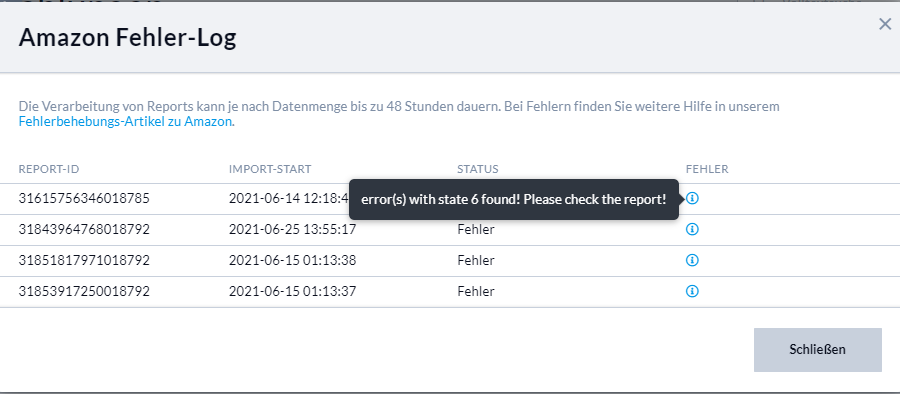 Amazon Fehlerlog