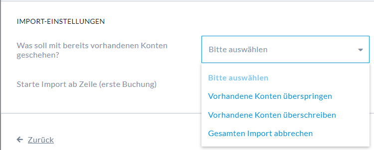 Import Einstellungen