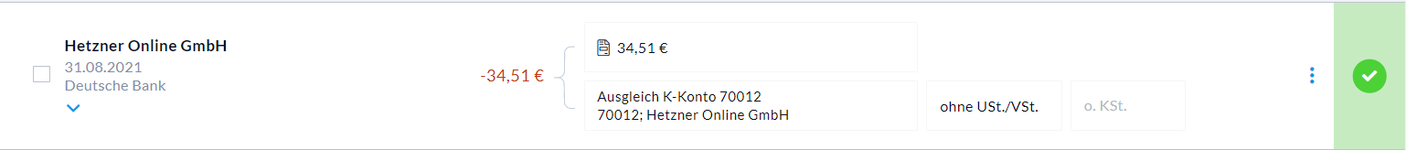 Ausgleichsbuchung Kreditor im Bereich Zahlung