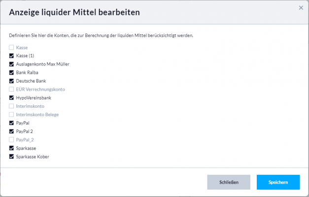 Anzeige liquider Mittel bearbeiten