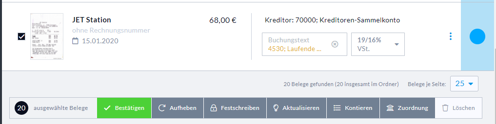 Sammelfunktion Belege
