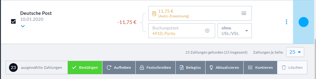 Sammelfunktion Zahlungen