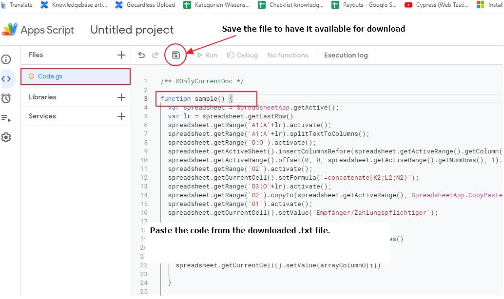 Speichern von Code in App-Skripten