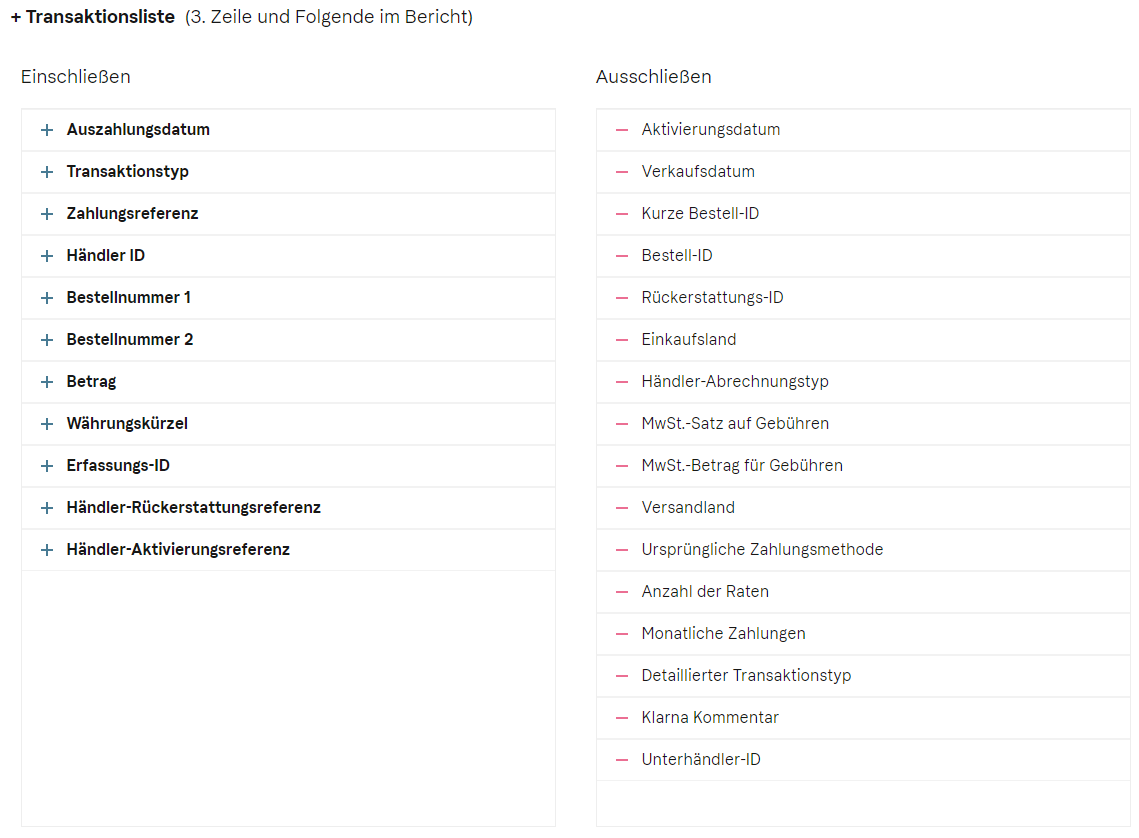 Transaktionsliste individualisieren