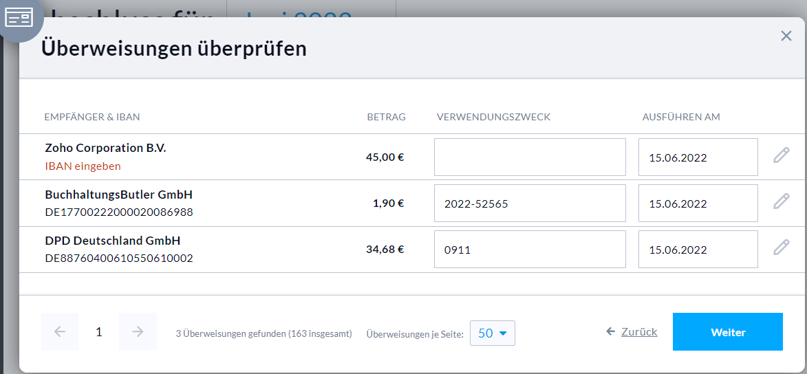 Überweisungsdaten prüfen