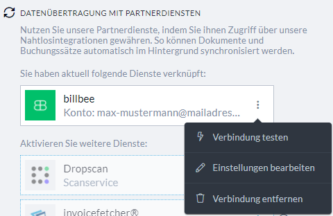 Verbindung zu billbee testen