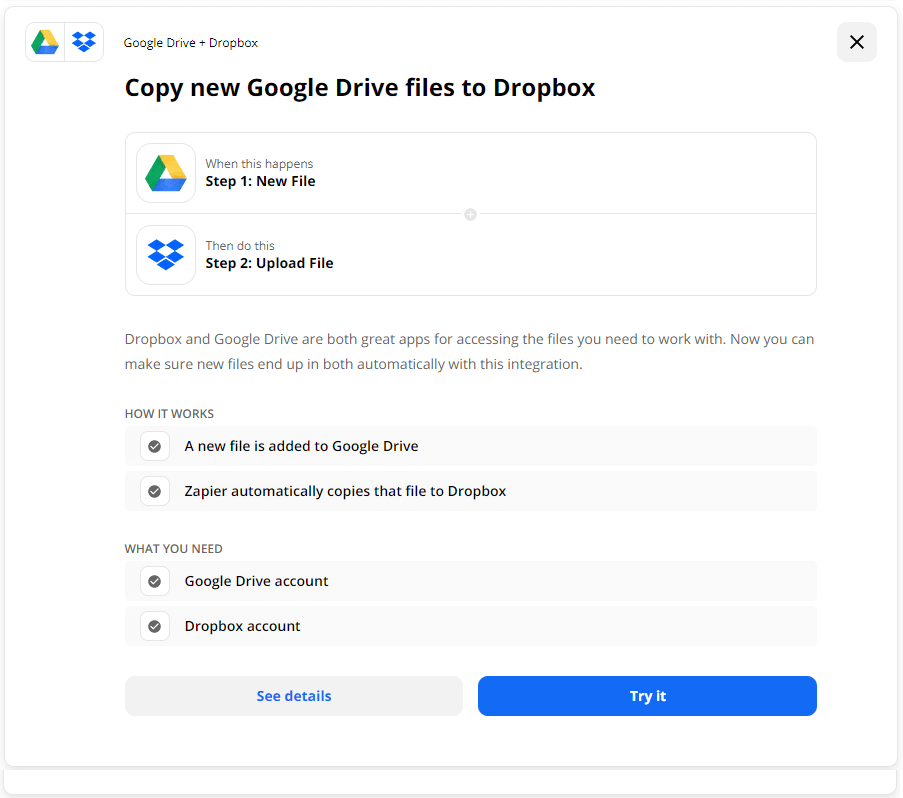 Einrichtung Verknüpfung zwischen Google Drive und Dropbox