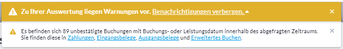 Warnhinweise bei generieren der EÜR