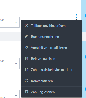 Zahlung über Kontextmenü löschen